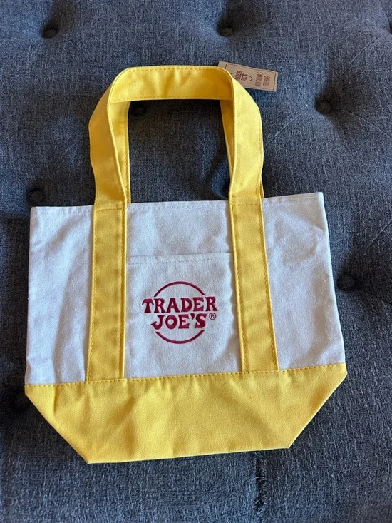 Trader Joe's Yellow & Cream Canvas Tote Bag - Picture 4 of 6